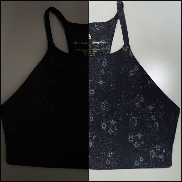 Spiritual Gangster Other - Spiritual Gangster Suki Crop Tank Sz S Black Reflective Celestial Moon Stars NWT
